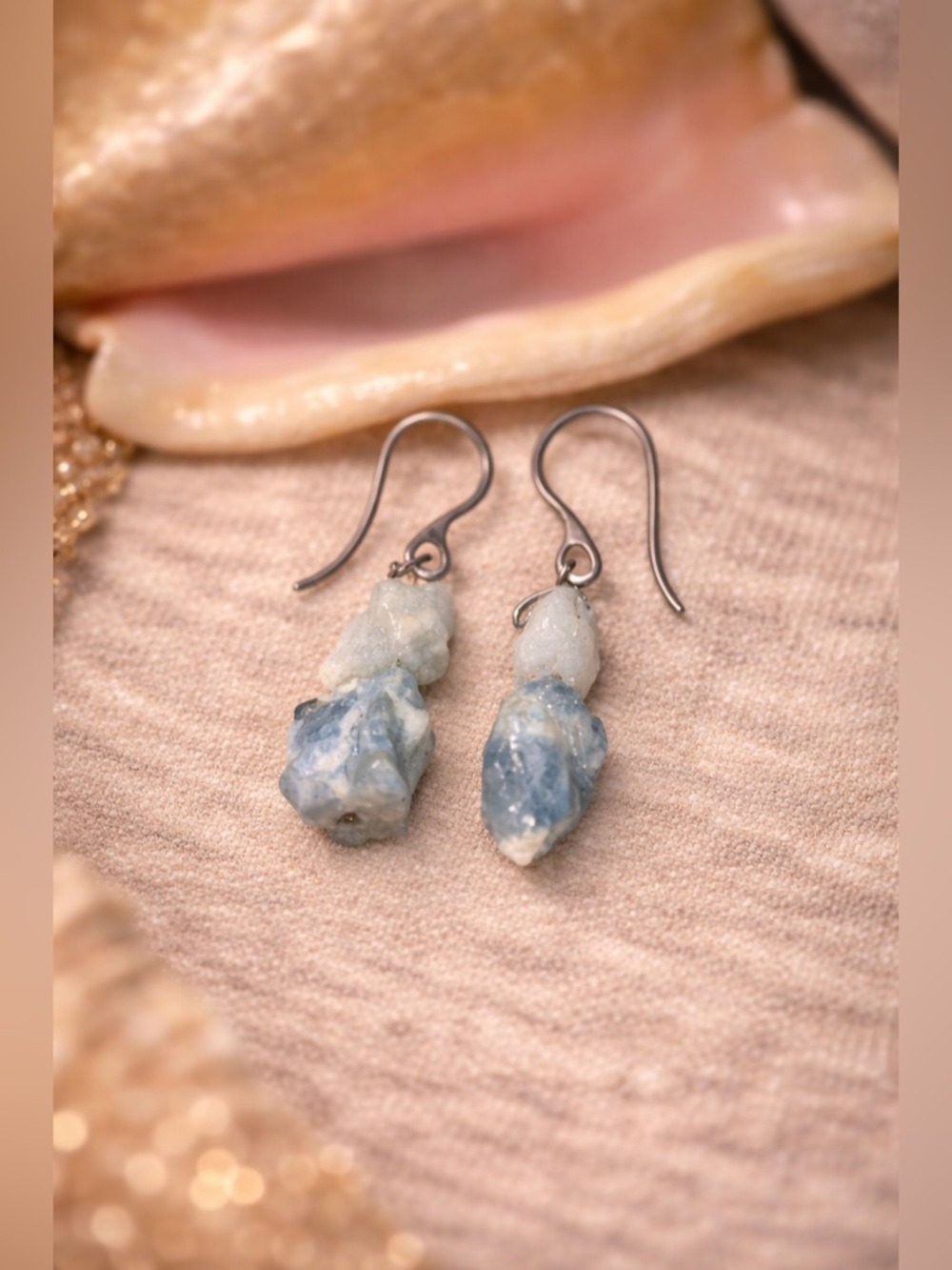 Artisan RAW Aquamarine Gemstone Earrings | Hand-Crafted | Oceanic Blue Drops |
